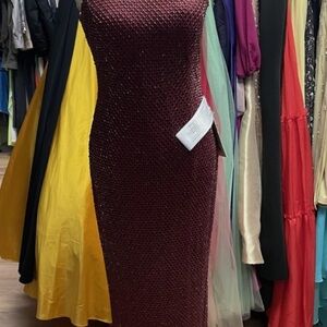 Mac Duggal Strapless Burgundy Dress